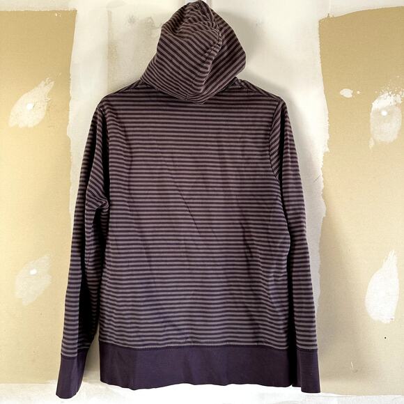 Boden Striped Hoodie Button Front Adjustable Ribbed Trim 100% Cotton Purple 12 - Picture 4 of 4